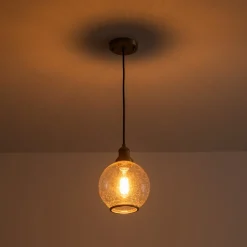 1-Light Corded Seeded Glass Globe Kitchen Pendant Light