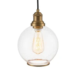 1-Light Corded Seeded Glass Globe Kitchen Pendant Light