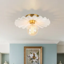1-Light Creamy Ceramic Shade Semi Flush Mount