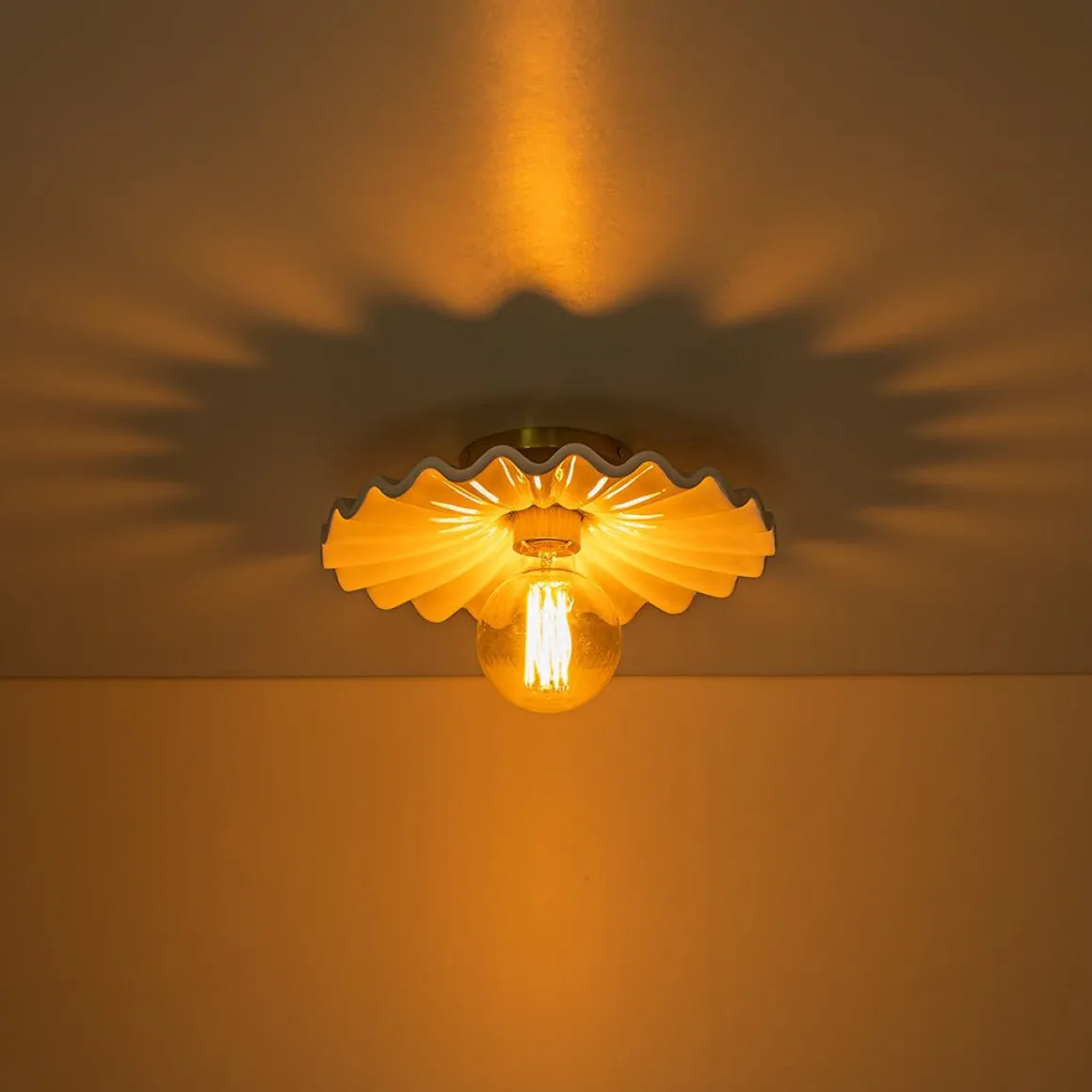 1-Light Creamy Ceramic Shade Semi Flush Mount