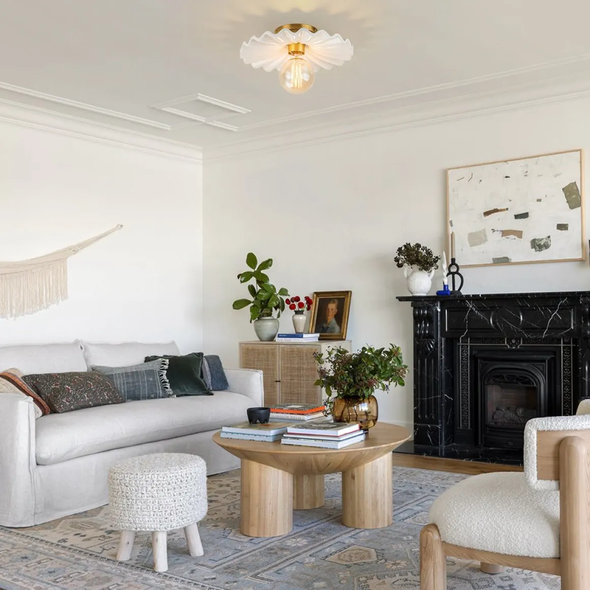 1-Light Creamy Ceramic Shade Semi Flush Mount