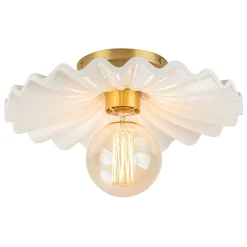 1-Light Creamy Ceramic Shade Semi Flush Mount