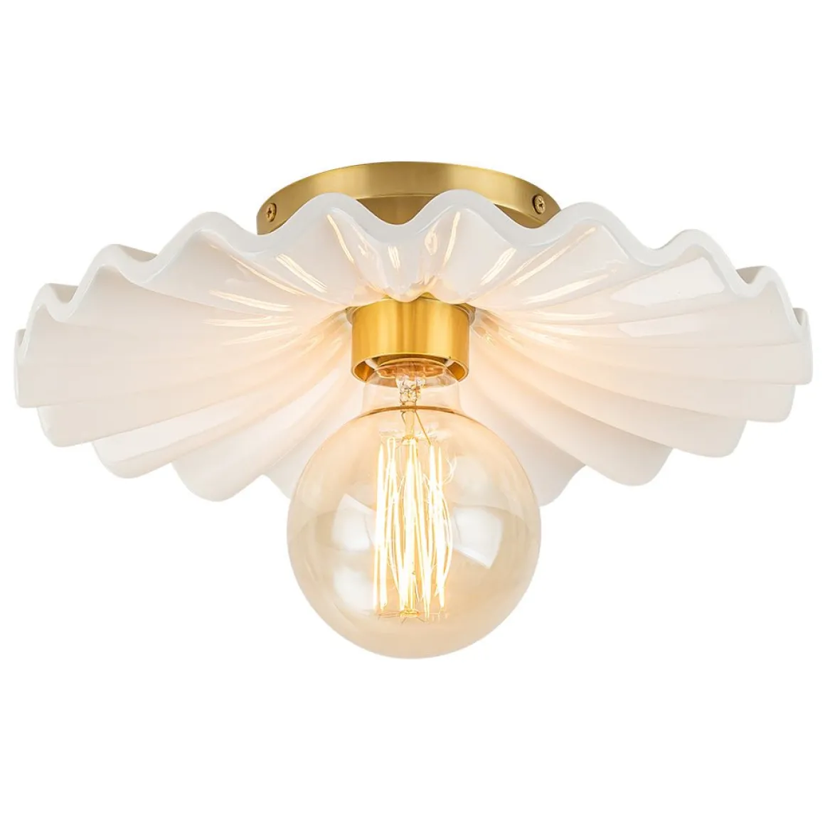 1-Light Creamy Ceramic Shade Semi Flush Mount