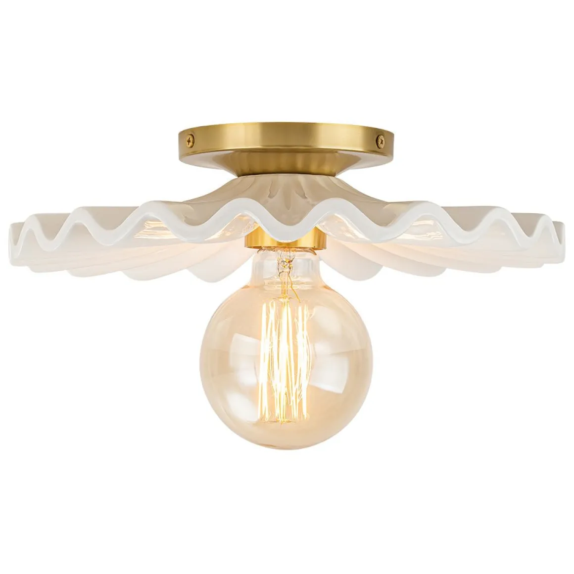 1-Light Creamy Ceramic Shade Semi Flush Mount