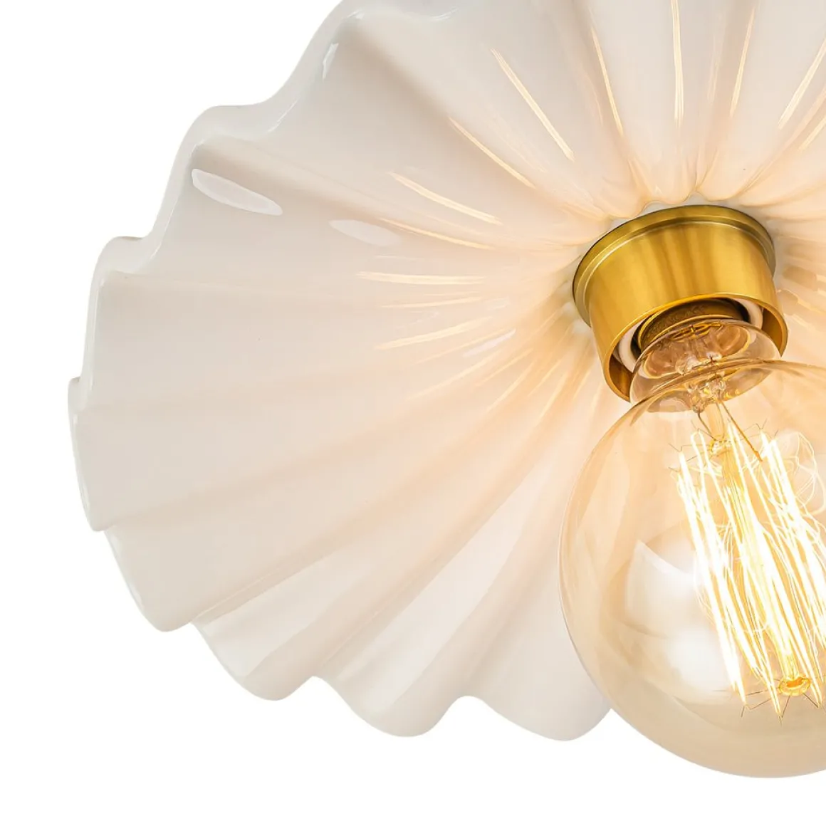 1-Light Creamy Ceramic Shade Semi Flush Mount