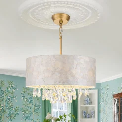 4-Light Crystal Accented Capiz Shell Drum Lantern Pendant