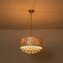 4-Light Crystal Accented Capiz Shell Drum Lantern Pendant