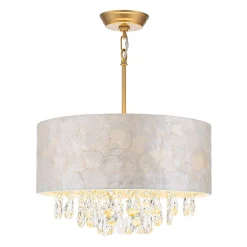 4-Light Crystal Accented Capiz Shell Drum Lantern Pendant