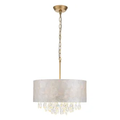 4-Light Crystal Accented Capiz Shell Drum Lantern Pendant