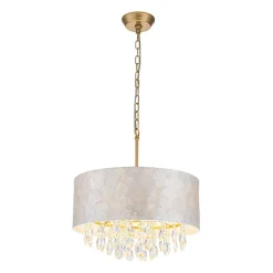 4-Light Crystal Accented Capiz Shell Drum Lantern Pendant