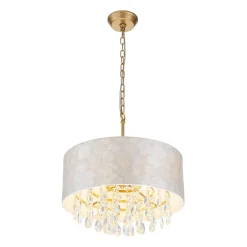 4-Light Crystal Accented Capiz Shell Drum Lantern Pendant