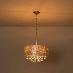 4-Light Crystal Accented Capiz Shell Drum Lantern Pendant