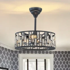 4-Light Crystal Accented Drum Cage Ceiling Fan Light
