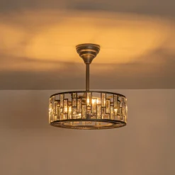 4-Light Crystal Accented Drum Cage Ceiling Fan Light