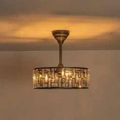 4-Light Crystal Accented Drum Cage Ceiling Fan Light