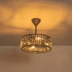 4-Light Crystal Accented Drum Cage Ceiling Fan Light