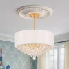 4-Light Crystal Accented White Fabric Drum Cage Chandelier