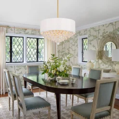 4-Light Crystal Accented White Fabric Drum Cage Chandelier