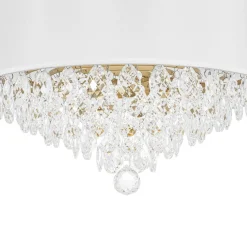 4-Light Crystal Accented White Fabric Drum Cage Chandelier