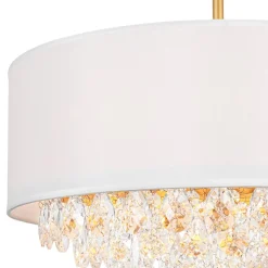4-Light Crystal Accented White Fabric Drum Cage Chandelier