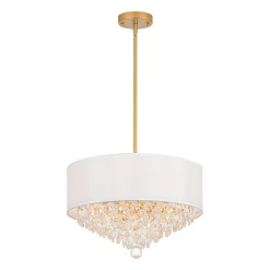 4-Light Crystal Accented White Fabric Drum Cage Chandelier