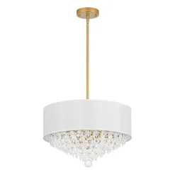 4-Light Crystal Accented White Fabric Drum Cage Chandelier