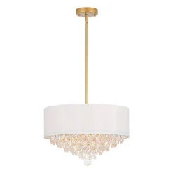 4-Light Crystal Accented White Fabric Drum Cage Chandelier