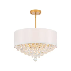4-Light Crystal Accented White Fabric Drum Cage Chandelier