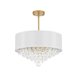 4-Light Crystal Accented White Fabric Drum Cage Chandelier