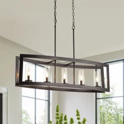 5-Light Curved Rectangle Frame Island Chandelier