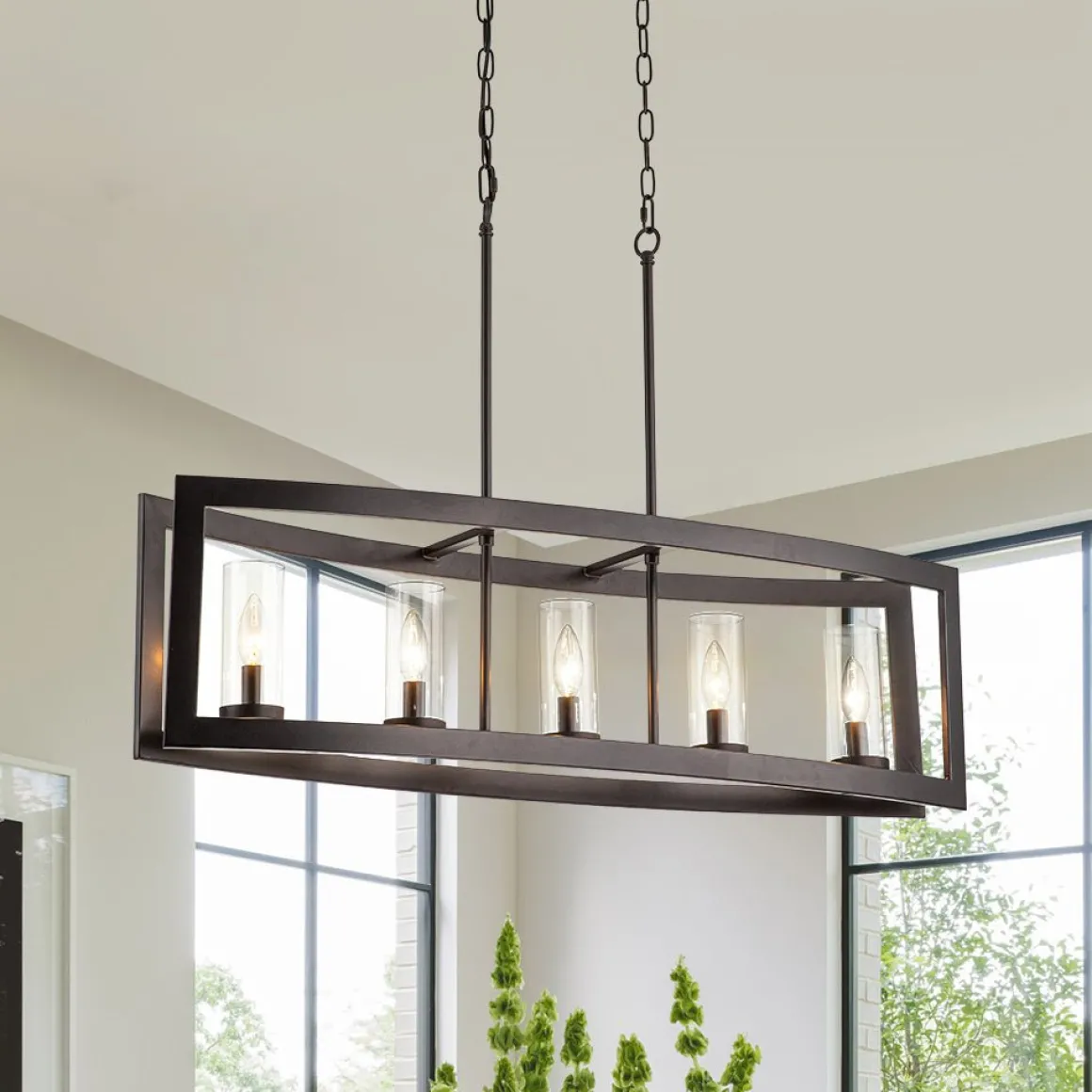 5-Light Curved Rectangle Frame Island Chandelier