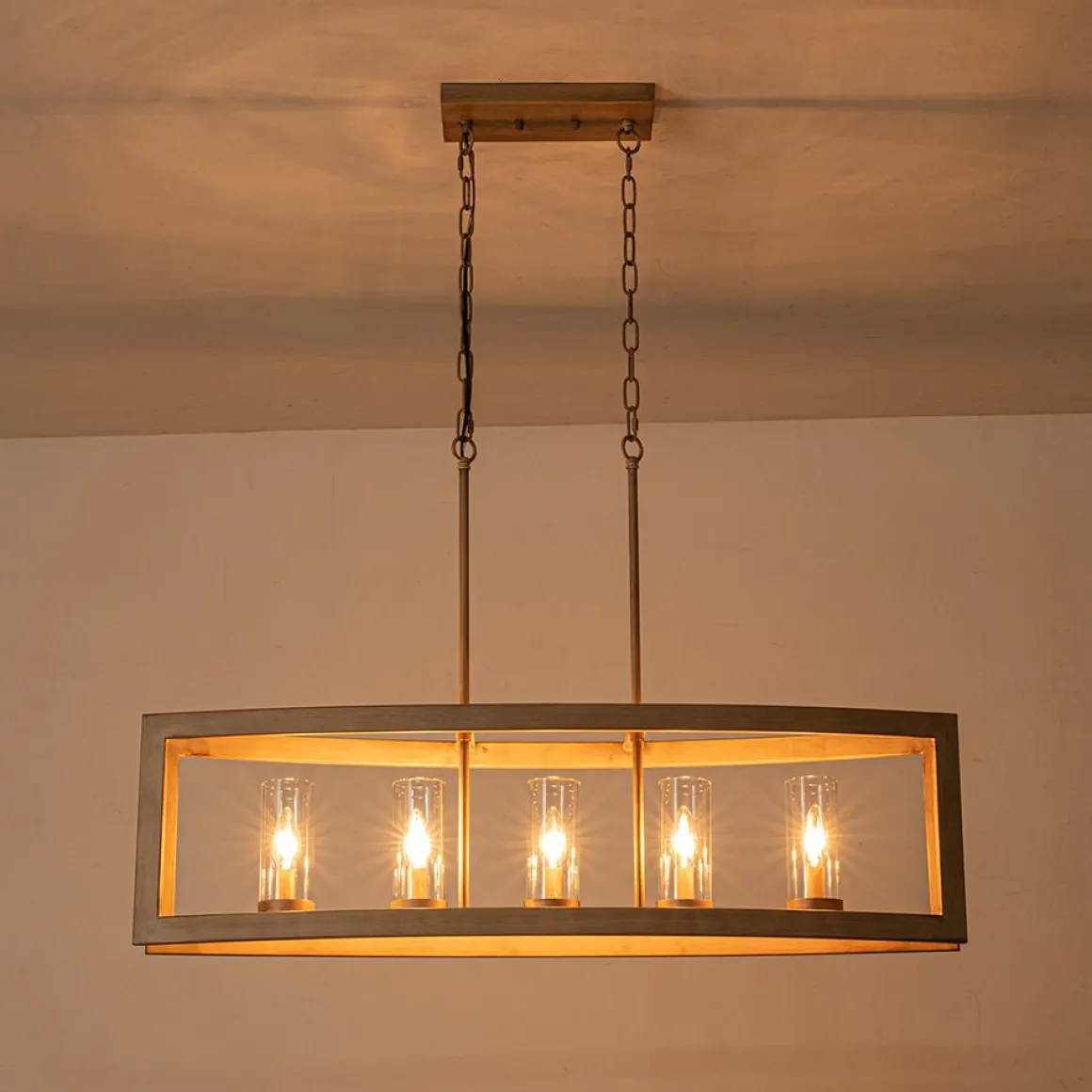 5-Light Curved Rectangle Frame Island Chandelier