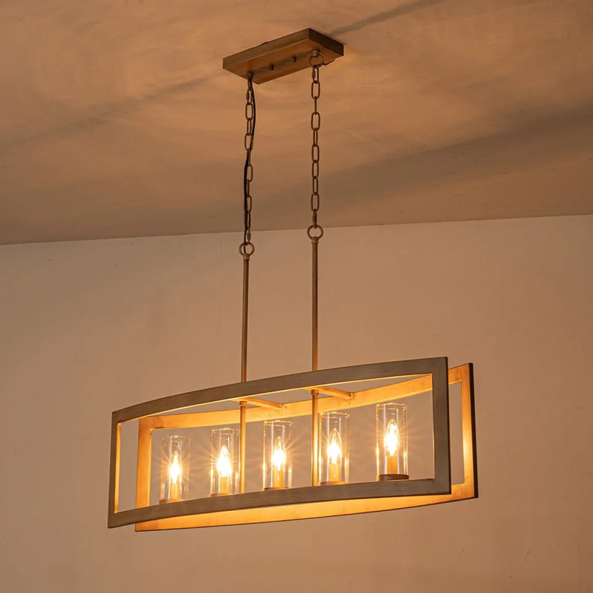 5-Light Curved Rectangle Frame Island Chandelier