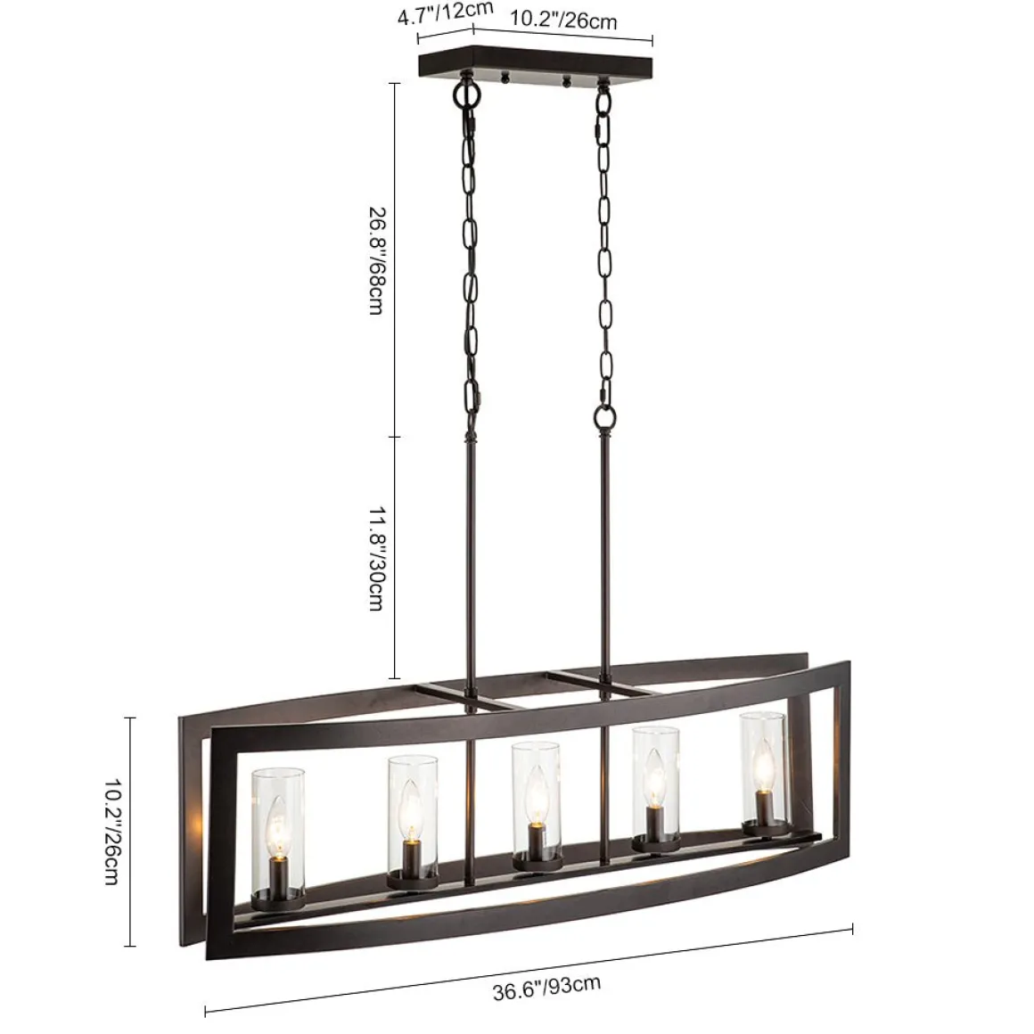5-Light Curved Rectangle Frame Island Chandelier