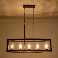 5-Light Curved Rectangle Frame Island Chandelier
