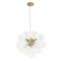 6-Light Dimmable Brass Cluster Clear Glass Bubble Sphere Chandelier
