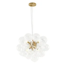 6-Light Dimmable Brass Cluster Clear Glass Bubble Sphere Chandelier