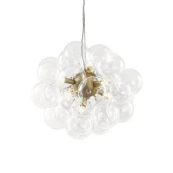 6-Light Dimmable Brass Cluster Clear Glass Bubble Sphere Chandelier