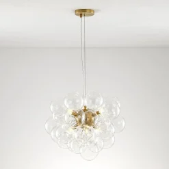 6-Light Dimmable Brass Cluster Clear Glass Bubble Sphere Chandelier