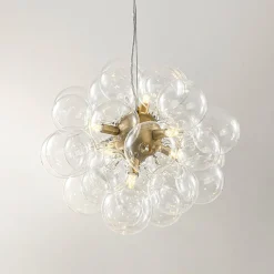 6-Light Dimmable Brass Cluster Clear Glass Bubble Sphere Chandelier