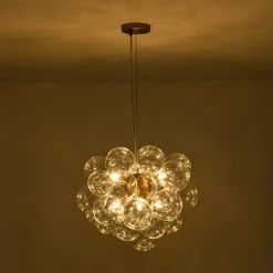 6-Light Dimmable Brass Cluster Clear Glass Bubble Sphere Chandelier