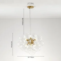 6-Light Dimmable Brass Cluster Clear Glass Bubble Sphere Chandelier