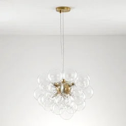 6-Light Dimmable Brass Cluster Clear Glass Bubble Sphere Chandelier