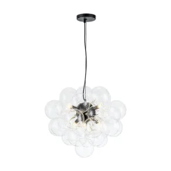 6-Light Dimmable Brass Cluster Clear Glass Bubble Sphere Chandelier