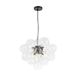 6-Light Dimmable Brass Cluster Clear Glass Bubble Sphere Chandelier
