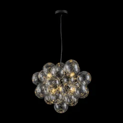 6-Light Dimmable Brass Cluster Clear Glass Bubble Sphere Chandelier