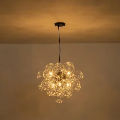 6-Light Dimmable Brass Cluster Clear Glass Bubble Sphere Chandelier