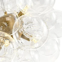 6-Light Dimmable Brass Cluster Clear Glass Bubble Sphere Chandelier