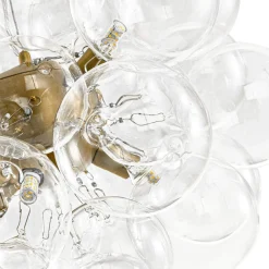 6-Light Dimmable Brass Cluster Clear Glass Bubble Sphere Chandelier