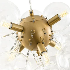 6-Light Dimmable Brass Cluster Clear Glass Bubble Sphere Chandelier